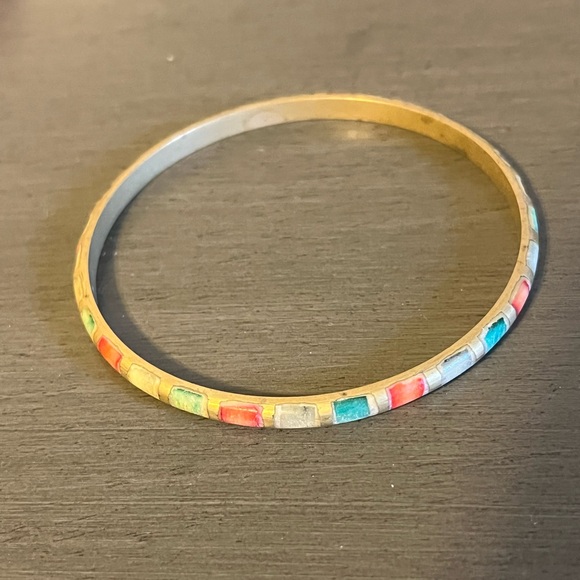 BRASS INLAY VINTAGE BANGLE BRACELET AS IS MISSING SOME INLAY